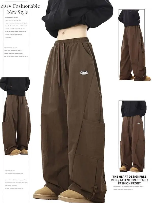 American Style Thickened Fleece Lined Multi-pocket Work Pants Women's Winter Casual Loose Straight Leg Sports Leisure Long Tr...