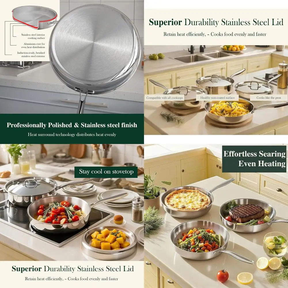 

12-профессиональная трехслойная сковорода из нержавеющей стали с крышкой, подходит для индукционной, духовки и посудомоечной машины, сверхмощная сковорода с ровным нагревом