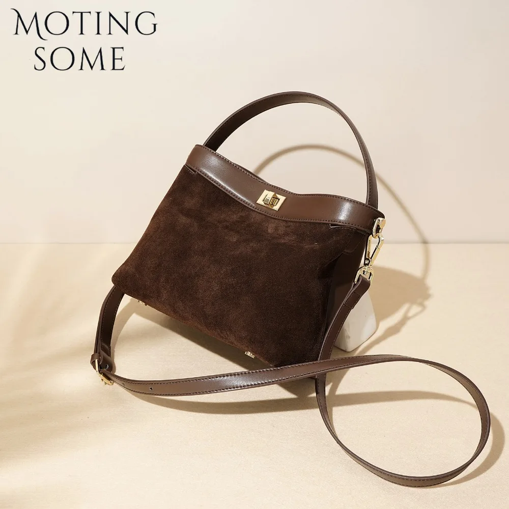 Motingsome Retro Autumn New Suede Leather Handbag Woman Luxury Designer Shoulder Messenger Bag Mini Satchel Saddle Pouch 2024