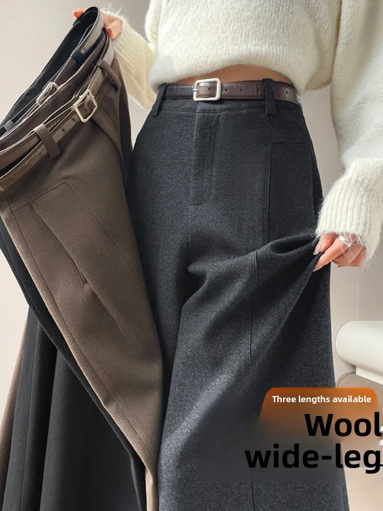 Hoge Taille Wijde Pijpen Broek Vrouwen Pak Drapey Rechte Pijpen Broek Koreaanse Sle Pendelen Pure Kleur Kett Splicing