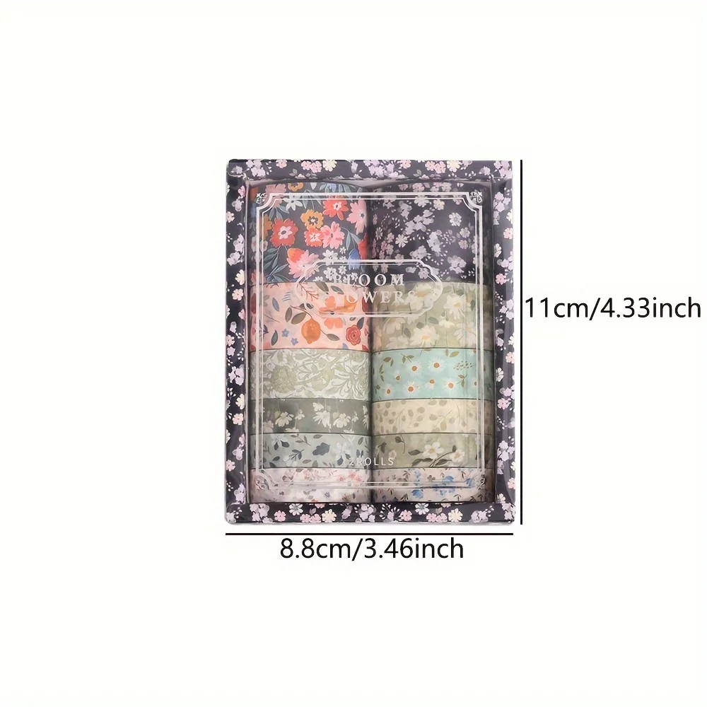 12 롤 빈티지 꽃무늬 와시 테이프 세트, DIY 스크랩북용 장식 마스킹 테이프, 불렛 저널 플래너 선물 포장용