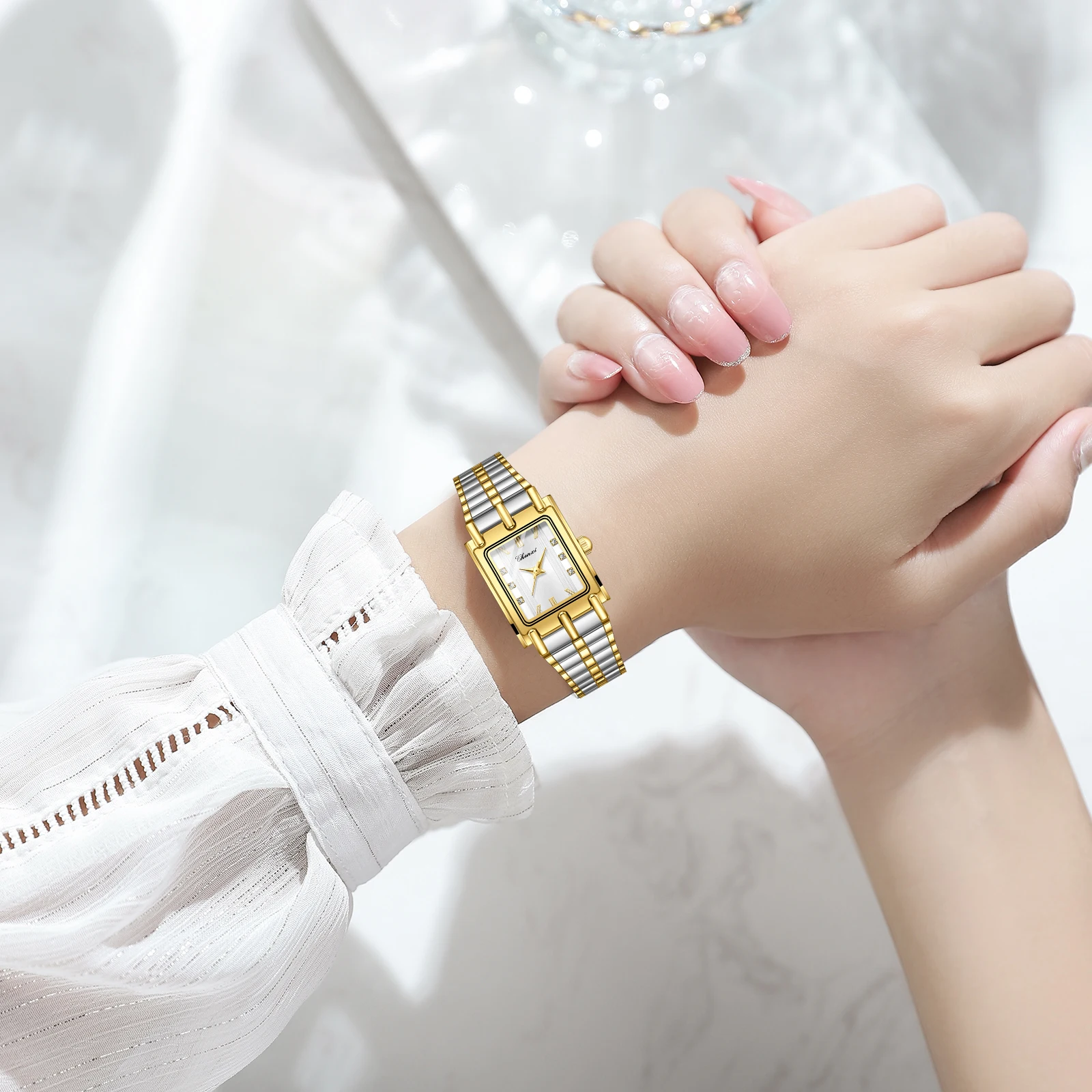 CHENXI 106 New 1pc Fashion Couple Exquisite Rectangle Watch Quartz Top Brand Stainless Steel Male and Female Couple Watch Gift