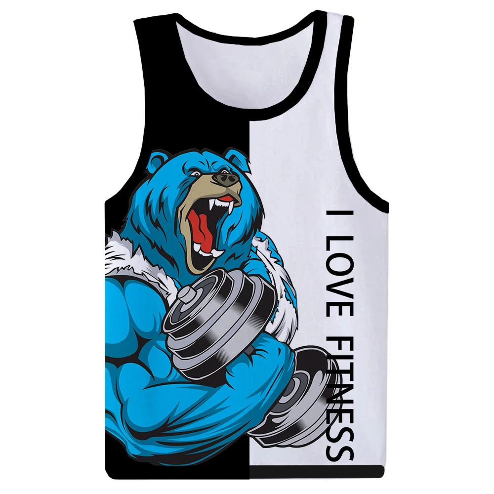 Funny Cartoon Animal Fitness 3D Print Tank Tops Men\'s Fashion Streetwear Vest Sleeveless Tank Top Bodybuilding Gym Man Clothing
