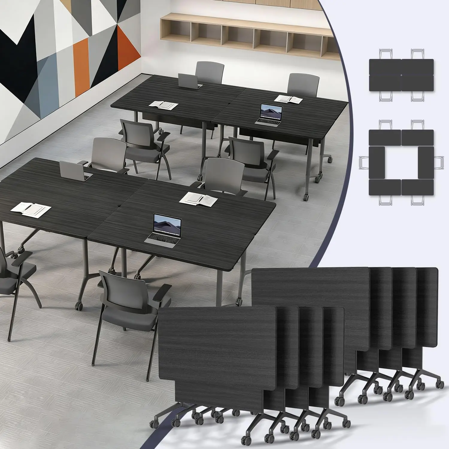 

Foldable Modular Conference Table on Wheels Stackable Flip Top 8-16 Seat Office Training Seminar 62.9in 2Pack, Custom