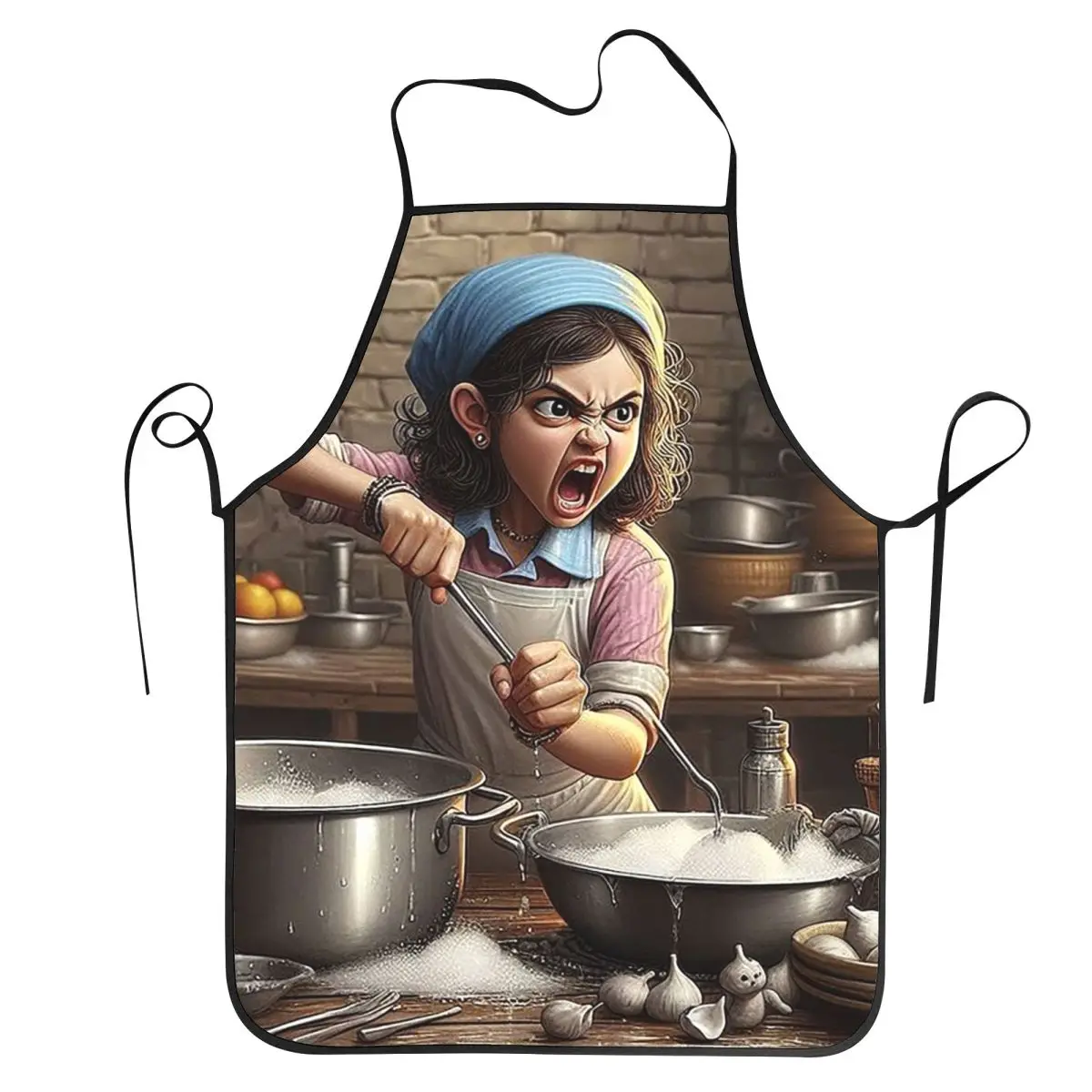 Funny Angry Woman Cooking Pasta Aprons Chef Baking Tablier Waterproof Bib Kitchen Cleaning Pinafore for Women Men Gardening