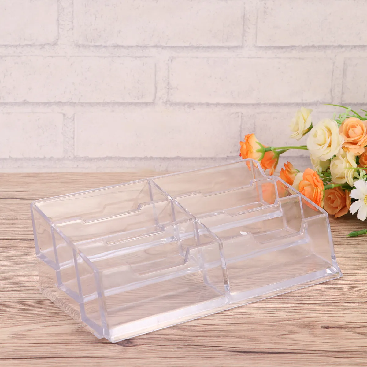 

Stylish Acrylic Business Card Organizer with Six Compartments Desktop Table Storage Box Cards Organizer Office Stationery Name