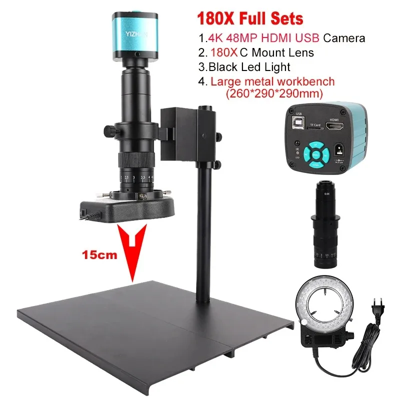 Microscopio de Video 4K de 48MP, cámara de microscopio Industrial con HDMI, USB, Zoom C 1-130X/150X/180X, lente para reparación