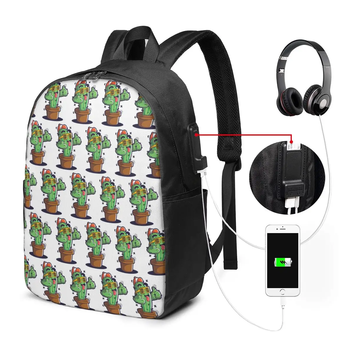 Cactus Potted Cartoon Backpack Travel Notebook Bag Computer College Student School Bag Laptop Shoulder Bags for Men Women