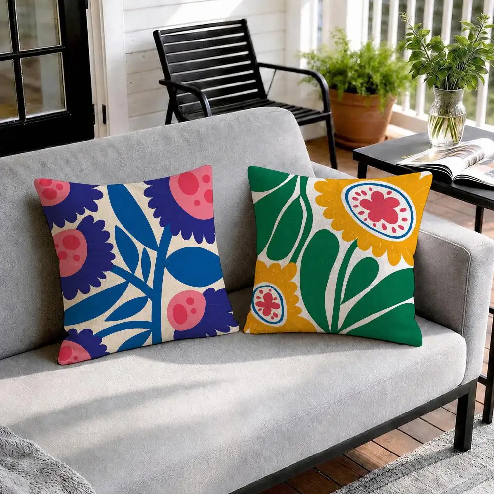 Bold Matisse Floral Cushion Cover Natural Linen Organic Fabric Double-Sided Printing Sofa Home Decor Gift Pillow Cover