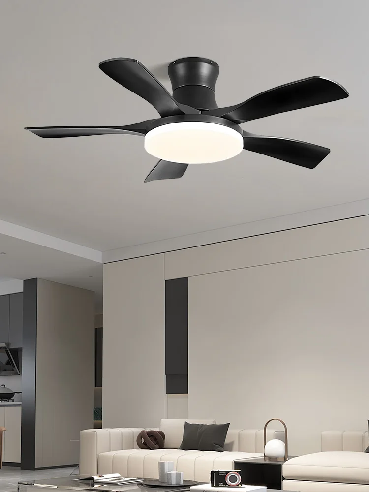 Large wind-powered black ceiling fan for dining room, living room, household use, electric fan, ceiling fan light
