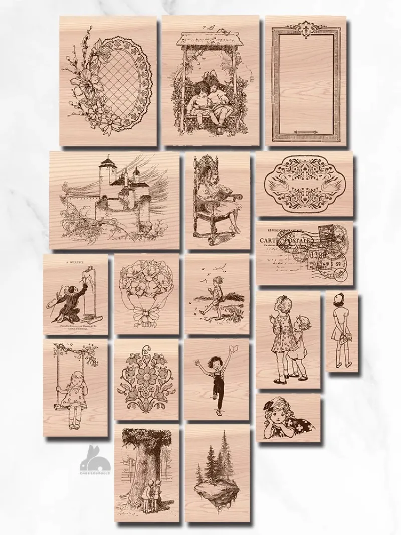 Drewniany stempel z gumy w stylu retro, inspirowany Wuthering Heights, z motywem kwiatowym, do samodzielnego tworzenia scrapbooków, albumów fotograficznych, dzienników, drewniana pieczątka.
