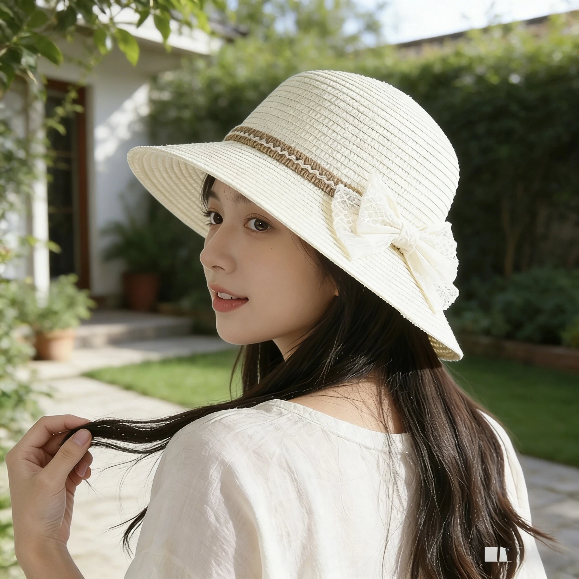 Stylish Women's Straw Hat with Lace Bow