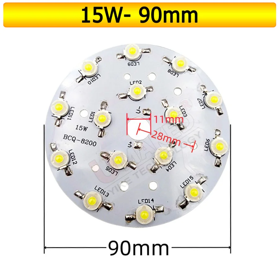 Luminosità 1-18W LED Epistar chip perlina ad alta potenza con piastra di base in alluminio Radiatore saldato connessione JST, pannello LED circolare