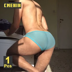 CMENIN Breathable Low Waist Men's Bikini Briefs Transparent Mesh Sexy Man Underwear Sissy Gays Sports Underpants Male Panties