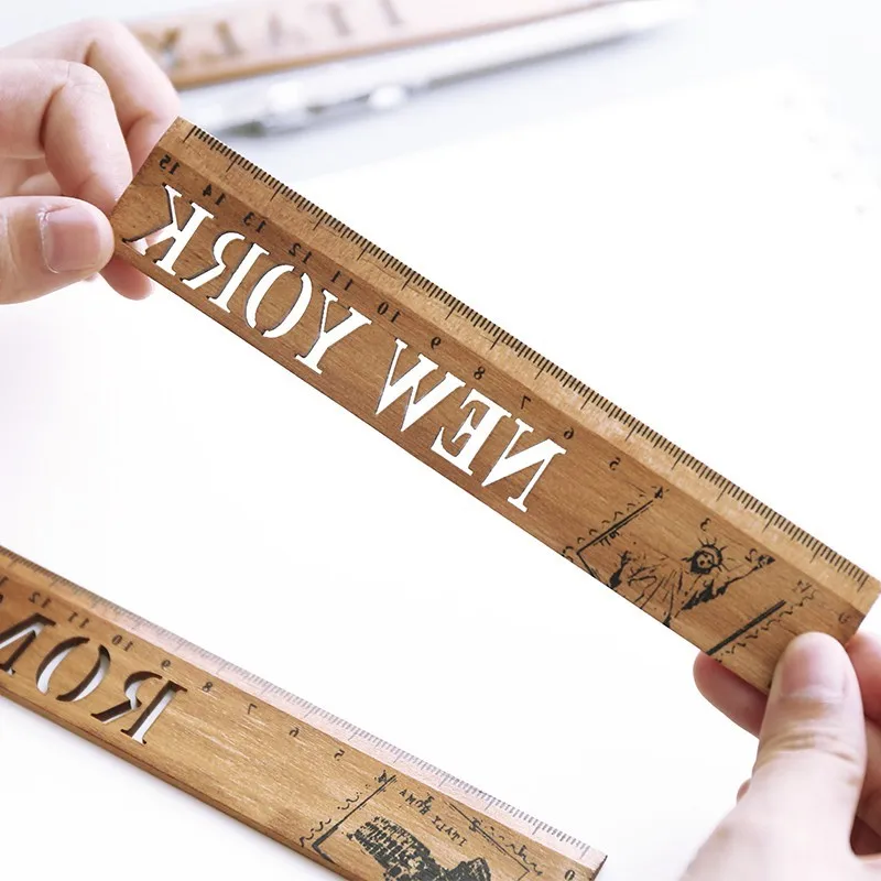 1pcs New York Roma Italy Paris Country Wooden Straight Ruler Measrure Drawing Tool Study Student Stationery