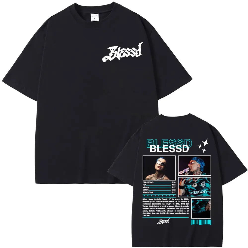 

Rapper BLESSD BENDECIDO 2025 Tour T-shirts Men's Clothing Cotton High Quality T Shirts Unisex Fashion 90s Retro Harajuku T-shirt