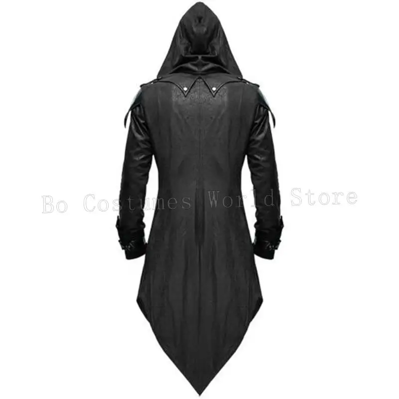 Traje Medieval victoriano para hombre, chaqueta de retales Retro negra, gabardina Steampunk, abrigo de cola, abrigo gótico, uniforme Cos