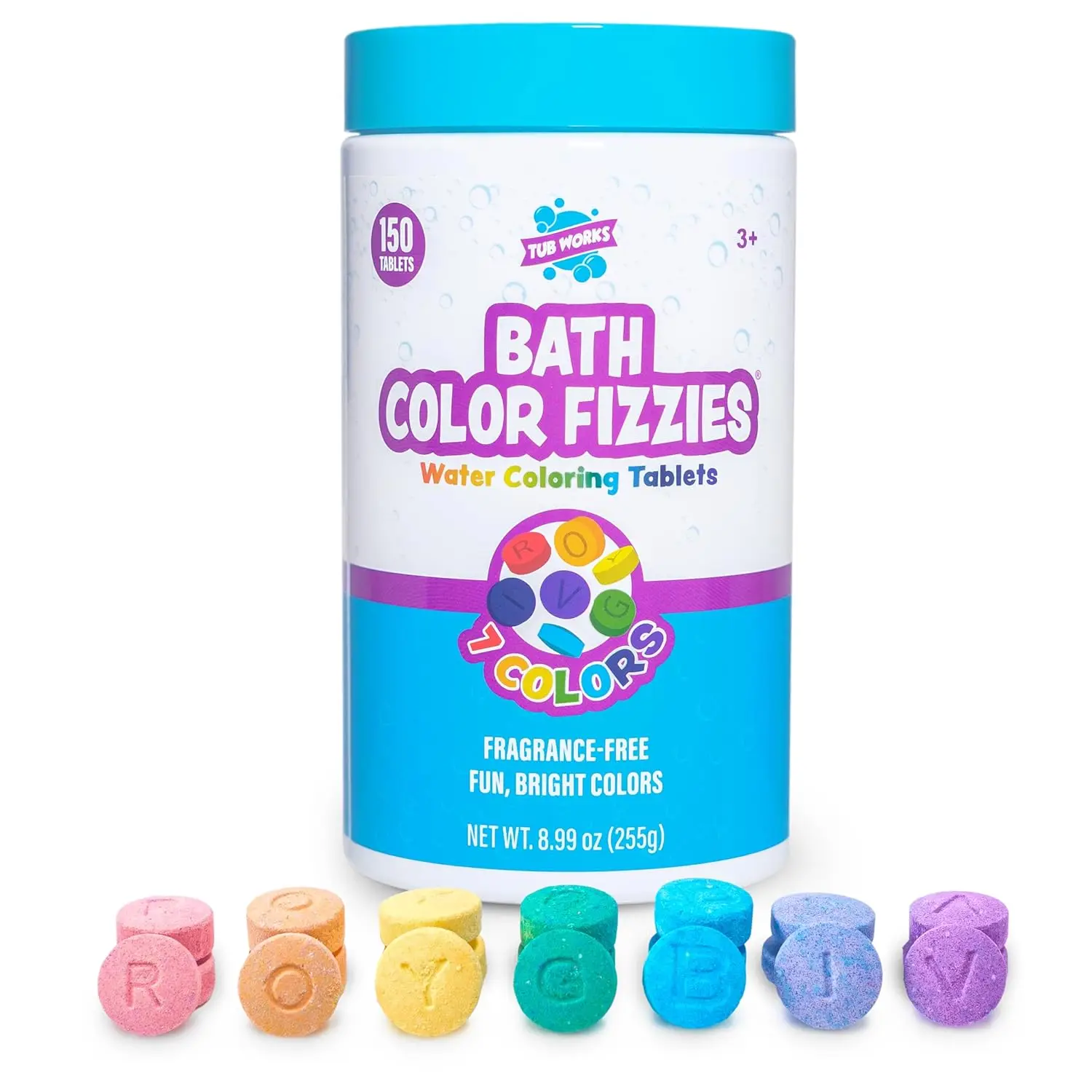 Bath Color Fizzies, 150 Count - Nontoxic & Fragrance-Free - 7 Colors for Kids