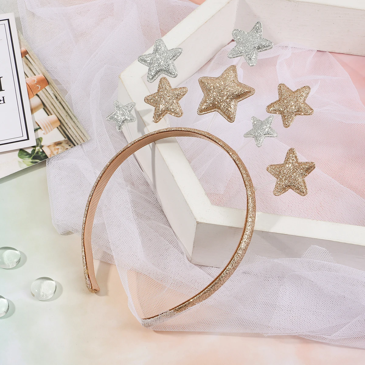 

Shiny Stars Headband Glitter Pentagram Party Hairpiece Comfortable Elastic Fit for Christmas Halloween Costume Stage Performance