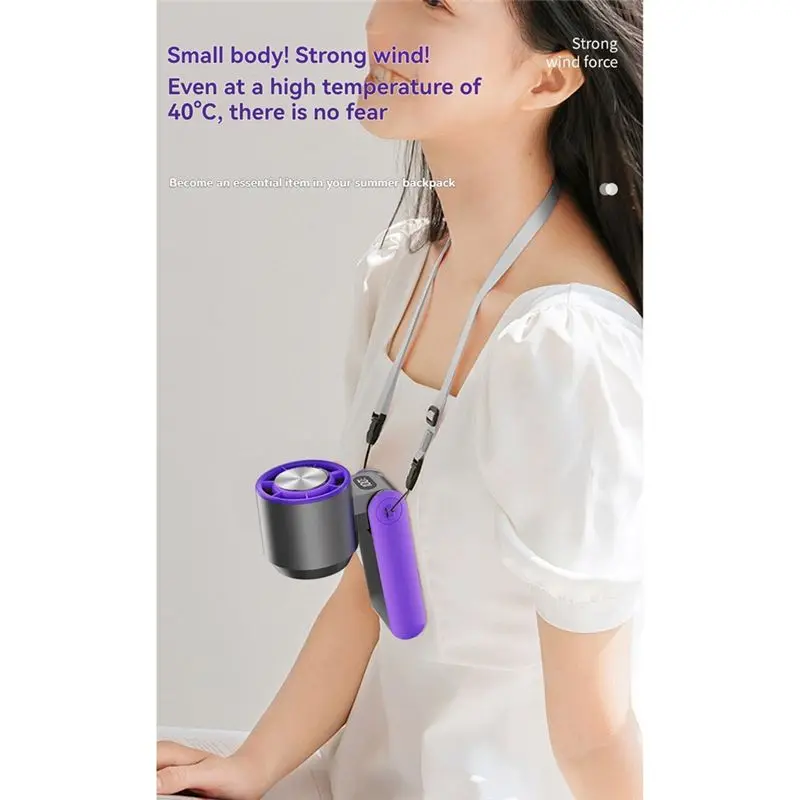 BABZ Portable Handheld Air Cooling Fan - 3600mAh, Adjustable 100 Speeds, Foldable with Lanyard for Outdoor Activities, Grey