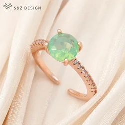 S&Z DESIGN New Fashion 585 Rose Gold Color Round Crystal Rings For Women Wedding Cubic Zirconia Resizable Jewelry Gift