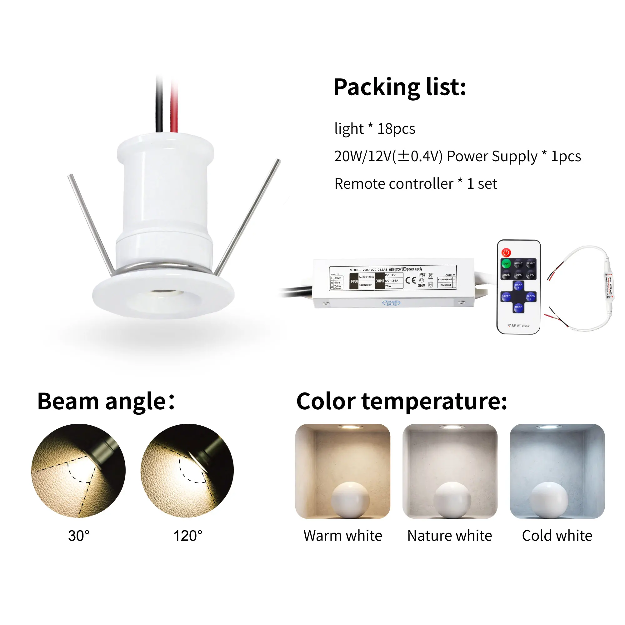 Mini LED Spotlight 12V Dimbare Kastlamp 1W Verzonken Plafond Downlight Showcase Display Spot Verlichting met Afstandsbediening