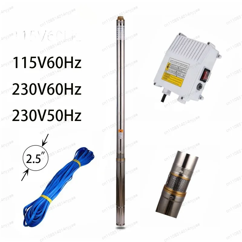 

Погружной насос для скважин из нержавеющей стали 2,5 дюйма - 115В/230В 60Гц для бытового использования, многоступенчатая конструкция с высоким напором