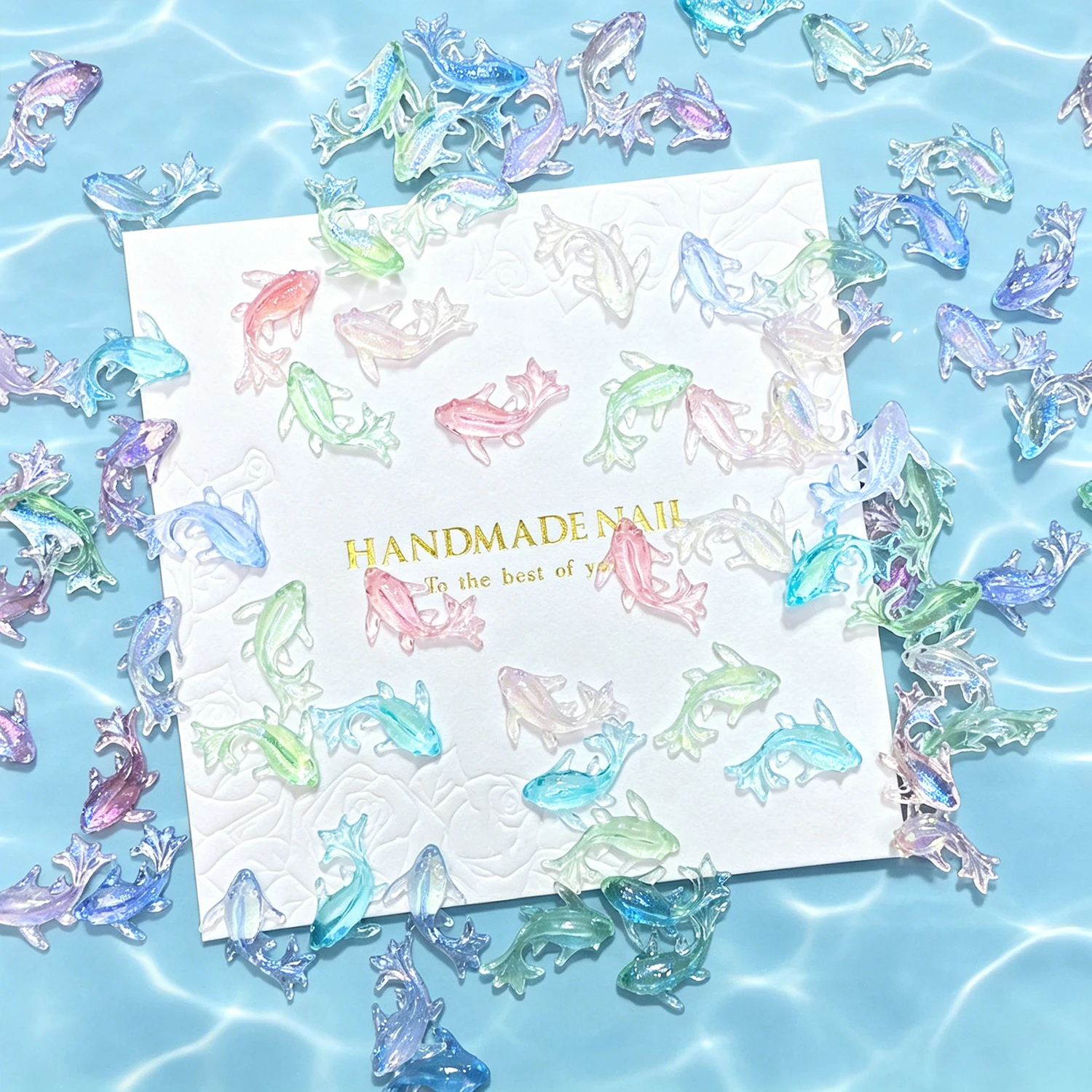50pcs Mixed Color 3D Koi Fish Resin Nail Art Charms Cute Transparent Glitter Goldfish Nail Decorations Summer DIY Nail Art Suppl view 5