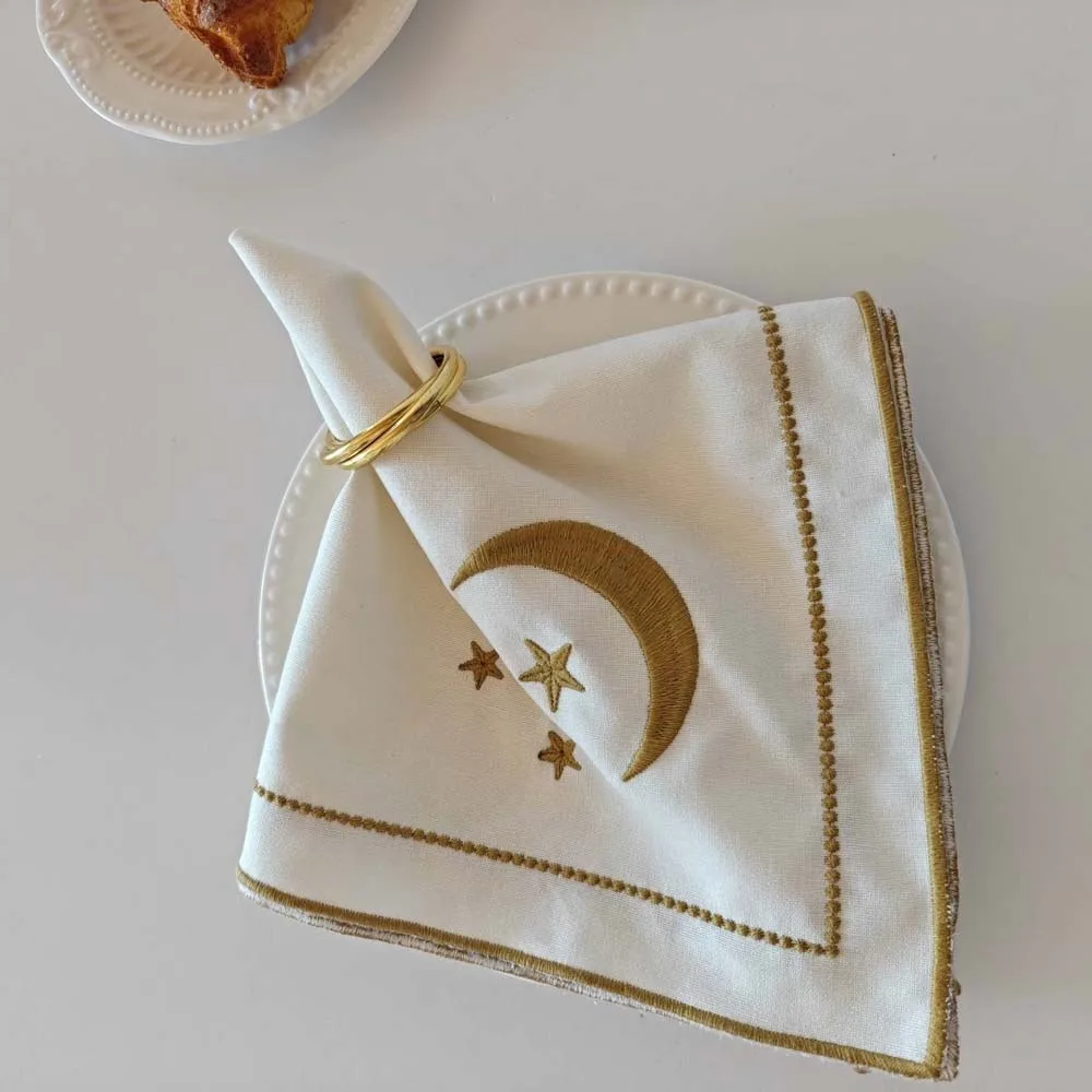 3pcs Modern White Eid Al-Fitr Table Mat Smooth Star Moon Dish Pad Polyester Party Supply Insulation Pads Set Banquet