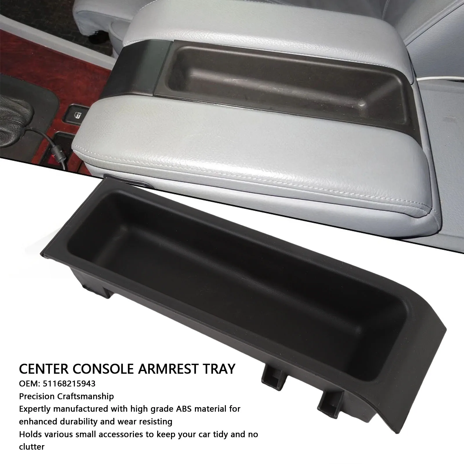 Center Armrest Tray 51168215943 Console Organizer Storage Insert Replacement for BMW 5 Series E39 1995-2003 Interior Accessories