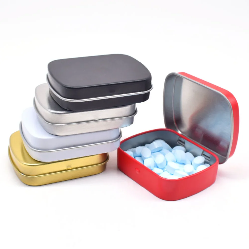 Mini scatola di ferro incernierata in metallo Scatola di immagazzinaggio di latta vuota rettangolare Custodie per gioielli Pillole per caramelle Contenitore Organizzatore cosmetico Forniture per la casa
