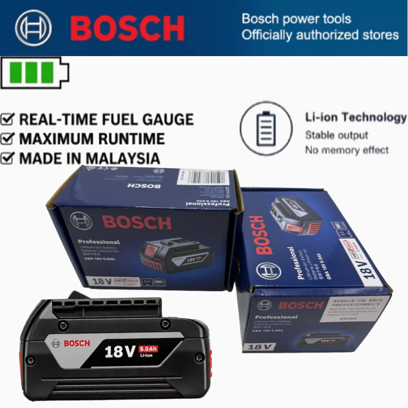 Bosch18V Original Battery Pack GBA18V 5.0Ah High Capacity Li‑ion Battery Color Box Packaging For Bosch 18V System Cordless Tools