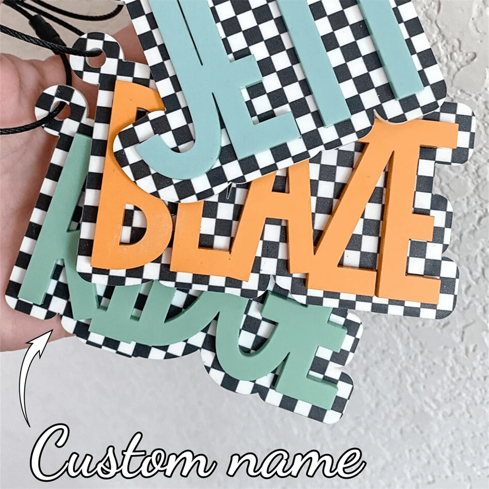 Custom Double Layer Keychain Personalized Name Plaid Acrylic Key Chain Backpack Tag Party Decoration Gift Custom Name Keychain