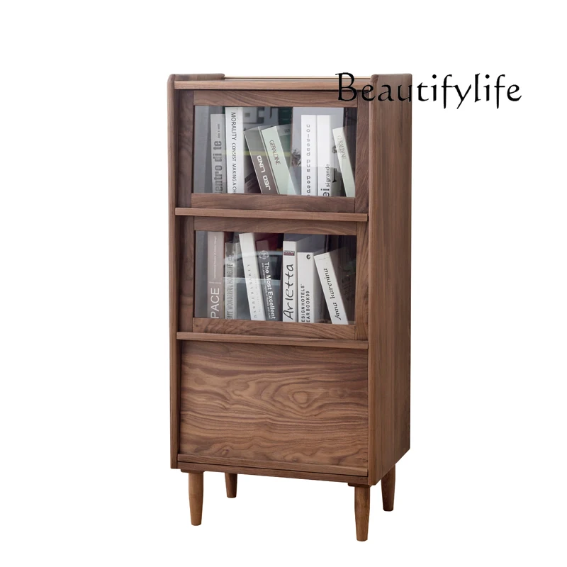 North American Black Walnut Dining Side Nordic Living Room Sofa Side Cabinet Glass Door Bookcase Flip Three Doors