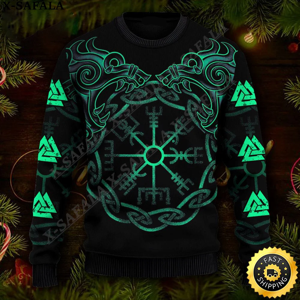 Viking Tattoo Ugly Christmas Knit Sweaters Funny Halloween Christmas Gift Jumpers Tops Couple Holiday Party Unisex Casual-6