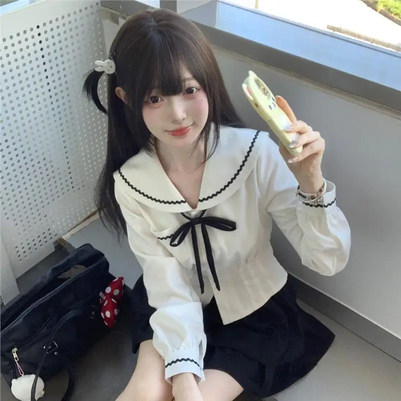 

Qingyun Women's Original JK orm Long Sve Autumn Winter Waist-Cinching Sailor Suit School orms Chinese Brand