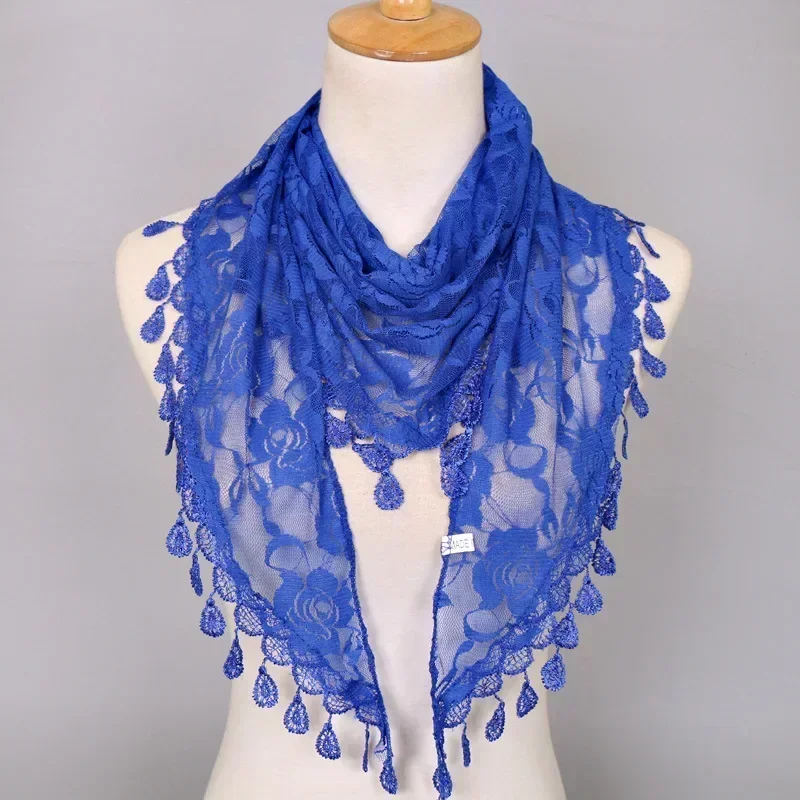 

Trendy Women Lace Triangle Scarf Hollow Flower Kerchief Elegant Ladies Tassels Shawl Headscarf Girls Neckerchief Bandana Wedding