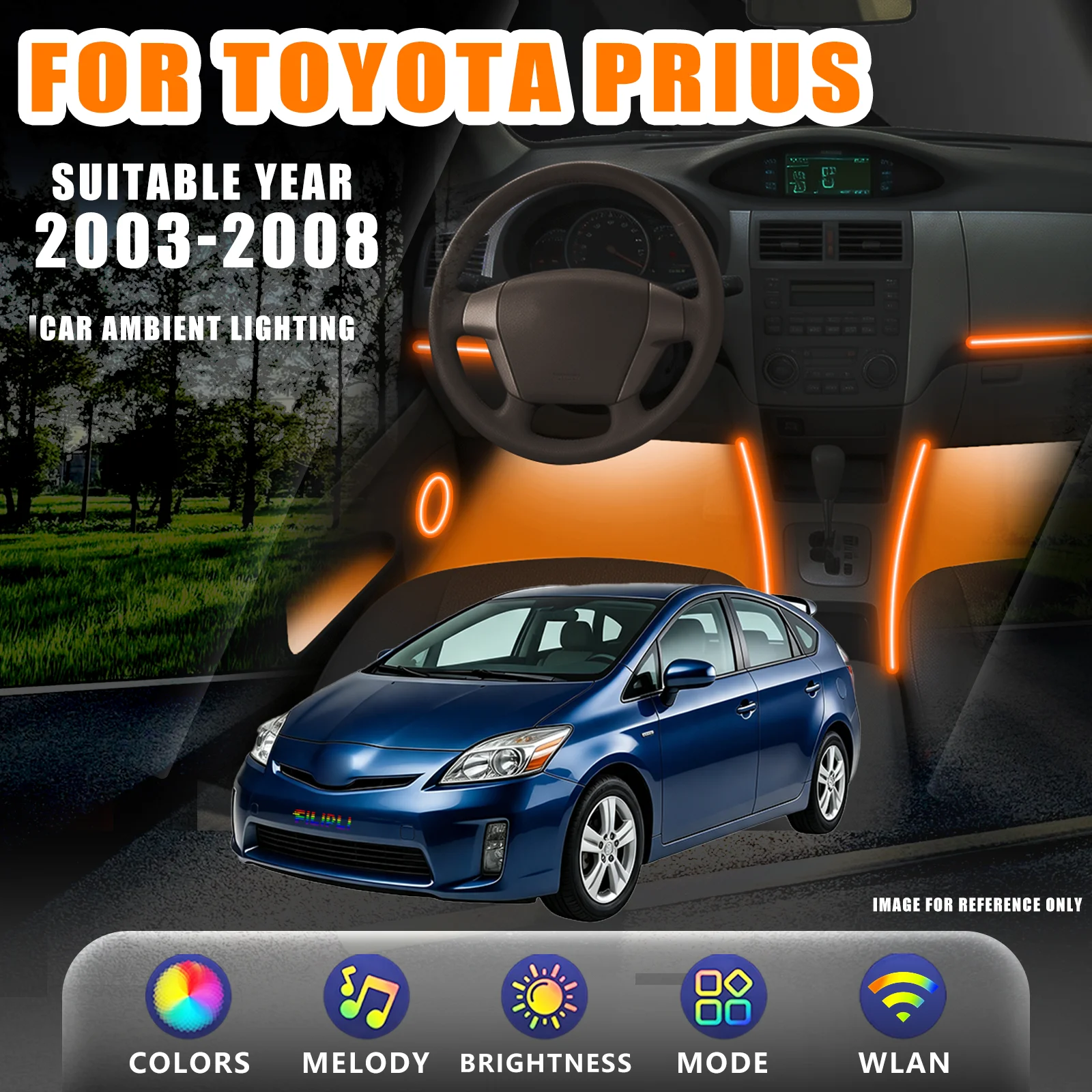 FOR TOYOTA Prius 2003-2008 YEAR RGB 6 Lights car ambient light kit app controlled brightness memory non destructive installation car footwell dash lighting kit