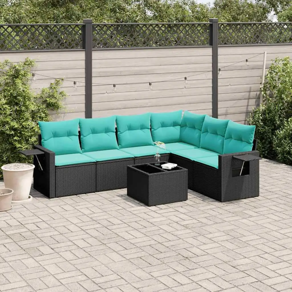 

7 Piece Outdoor Patio Sofa Set with Cushions Black Rattan Furniture Stylish Garden Seating