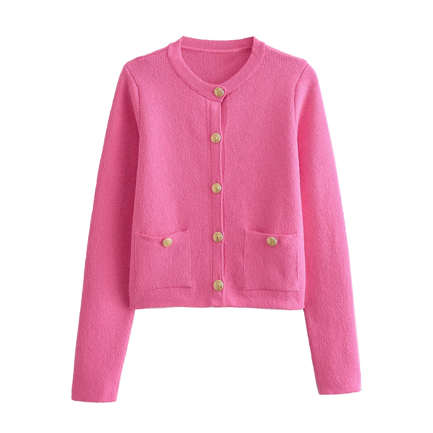 Giacca cardigan femminile lavorata a maglia sottile da donna 2024 estate a maniche lunghe o-collo maglione sottile femminile top corto Y2K giacca corta TRAF