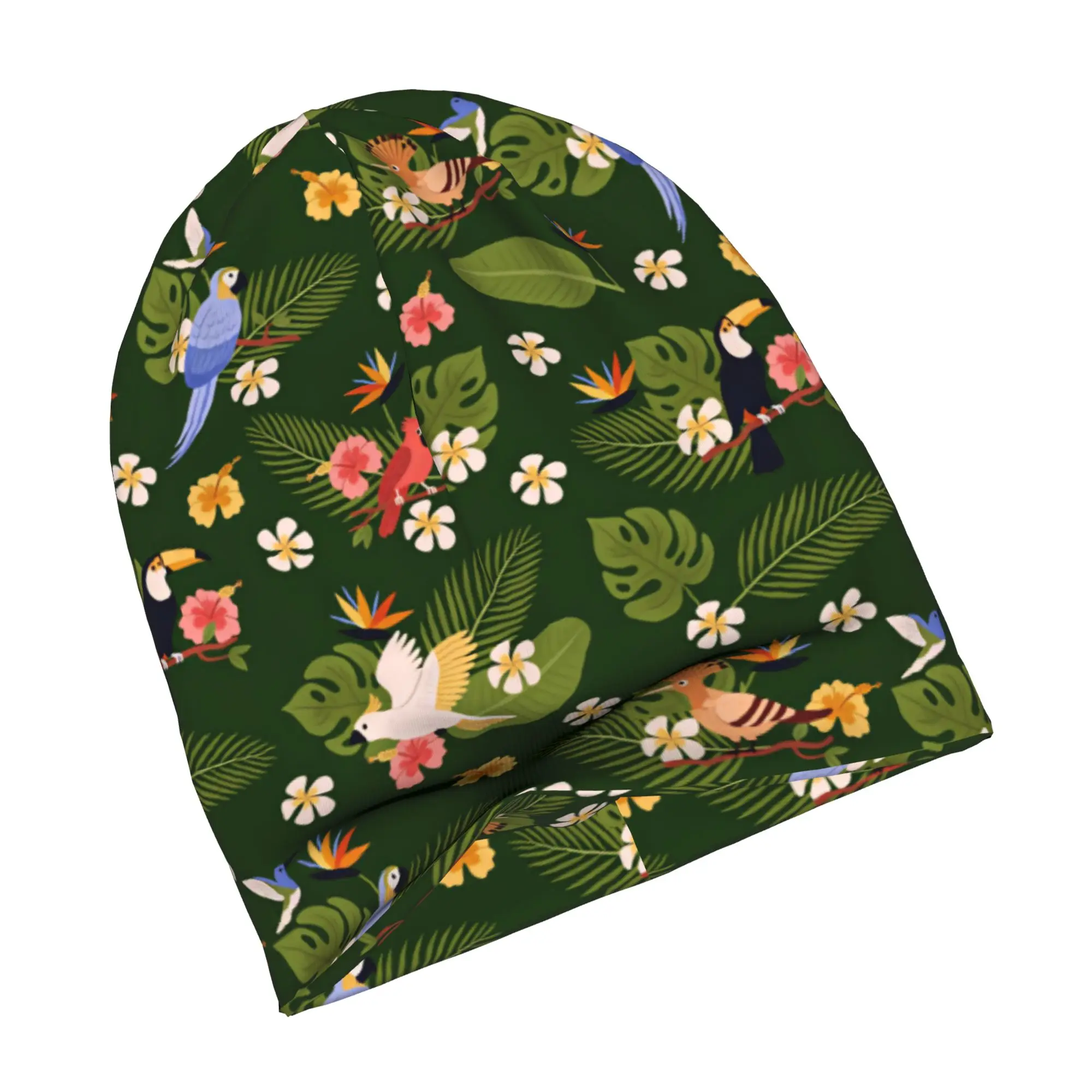 Hawaiian Style Parrot Tropical Seamless Pattern Bonnet Hats  Fashion Knitting Hat For Women Men Warm Winter Skullies Beanies Cap