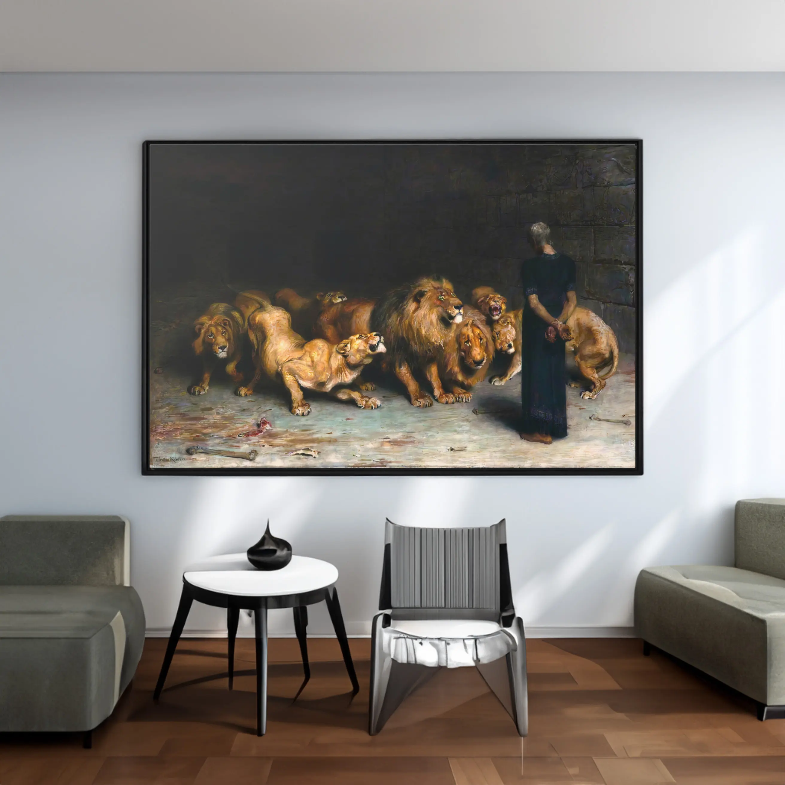 Large Daniel in the Lions Den by Briton Riviere Canvas Poster Wall Art Reproduction, British Painting Prints Wall Decor