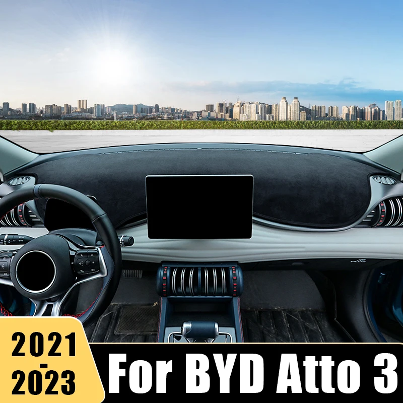 For BYD ATTO 3 Yuan Plus EV DM-i 2021 2022 2023 Flannel Car Dashboard Cover Mat  Non-Slip Pad Instrument Carpets Accessories