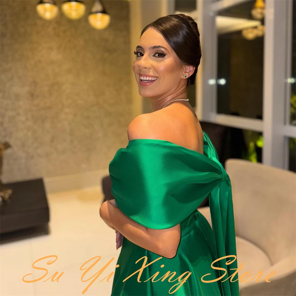 Customized   Graceful V-Neck Ribbons Off the Shoulder Evening Dress Classic Zipper Back Party Dress Modern A-Line Prom