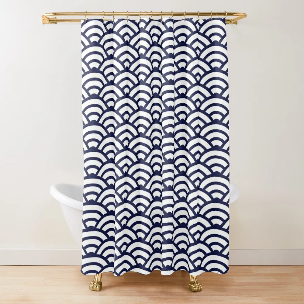 

Seigaiha Japanese Wave Pattern - Navy and White Shower Curtain Bathroom Decor Shower For Bathroom Curtain