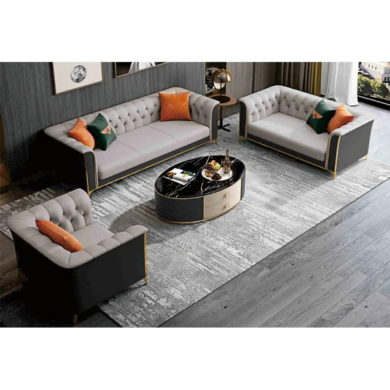 Modern design luxury leather sofa combination furniture Italian solid wood frame home sofa living room sofa
