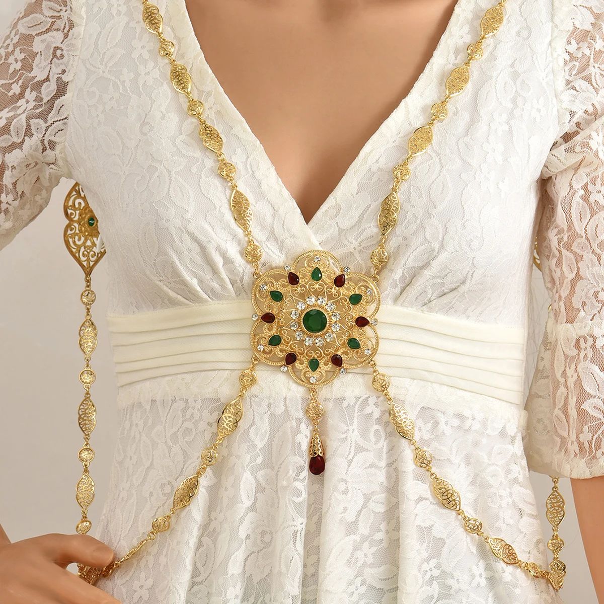 

Middle Eastern Fashion Women's Jewelry Shoulder Chain Crystal-Encrusted Vintage Style Fine Chain Bridal Wedding Body Jewelry