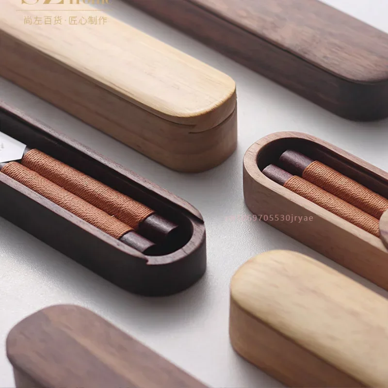 High quality Portable tableware Chestnut Sushi Japanese Tie line Chinese Set Handmade Wood Value Chopsticks food Natural Gift