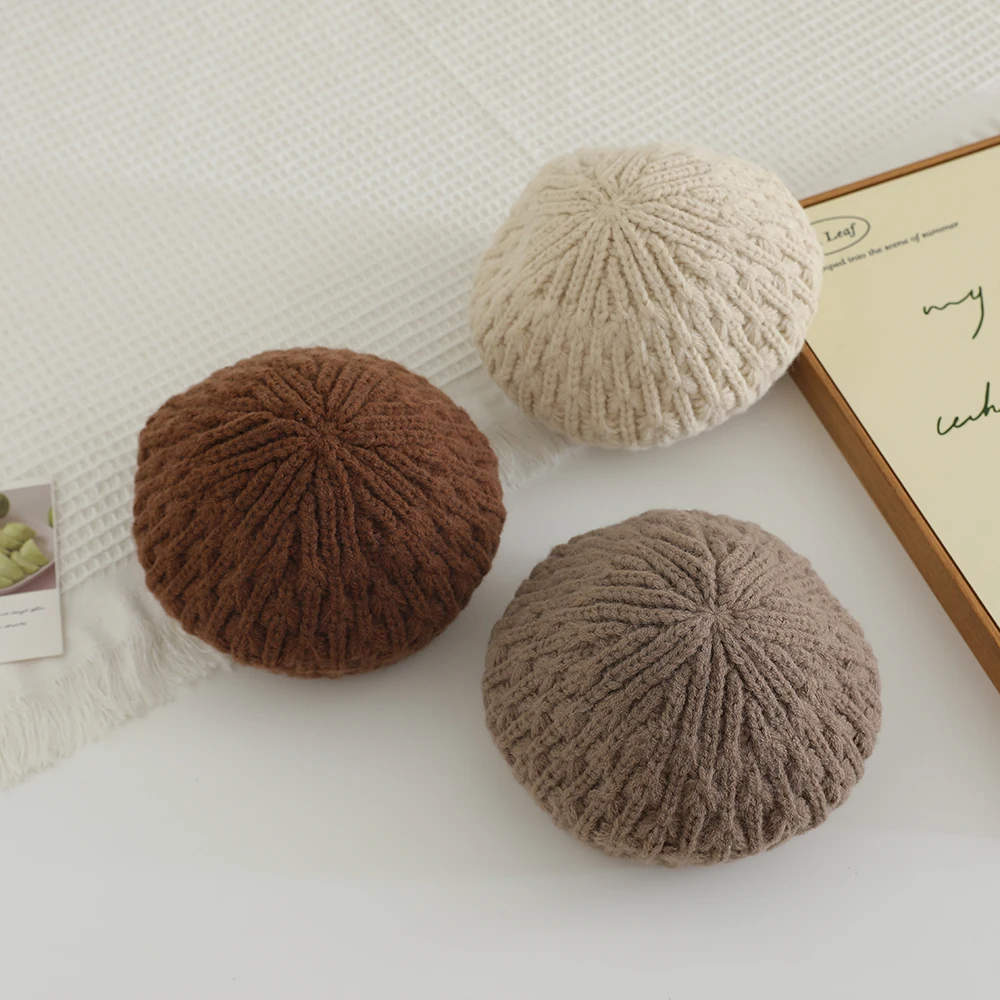 

New Autumn Winter Baby Beret Boys and Girls Knitted Hat Outdoor Warm Crochet Beanies Cap Outdoor Fashion Kids Hat Head Cover