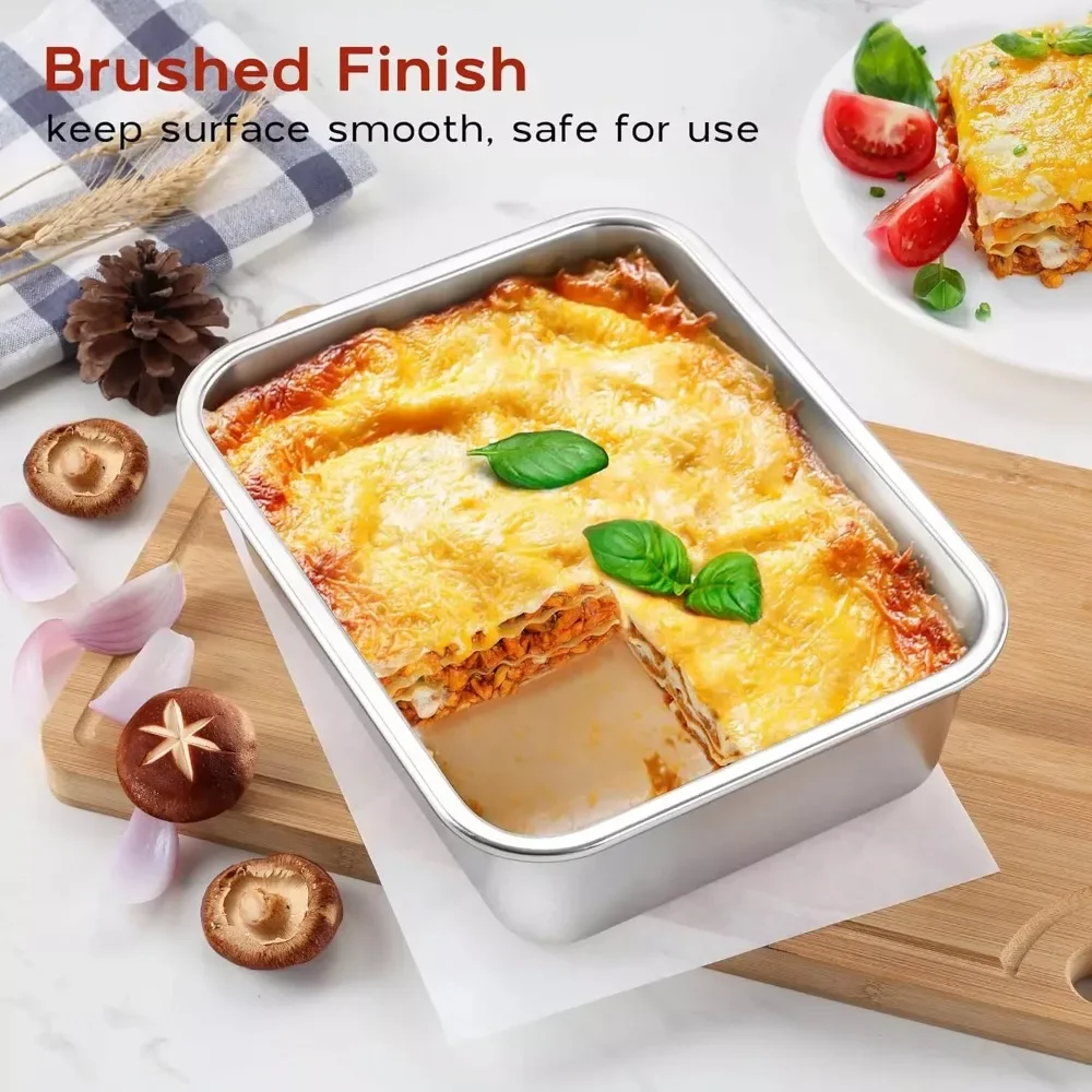 Thickened Stainless Steel Deep Pan Multifunction Roast Chicken Salad Cake Cookie Bakeware for Brownie Bread Meat Baking Pan